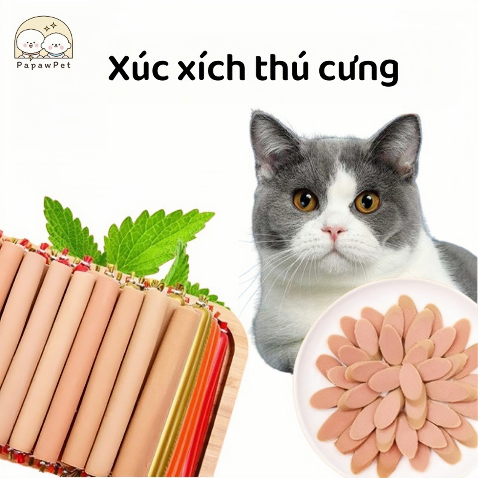 Papawpet đồ ăn nhẹ cho thú cưng xúc xích cat ham 15g / xúc xích thú cưng xúc xích giăm bông li0186