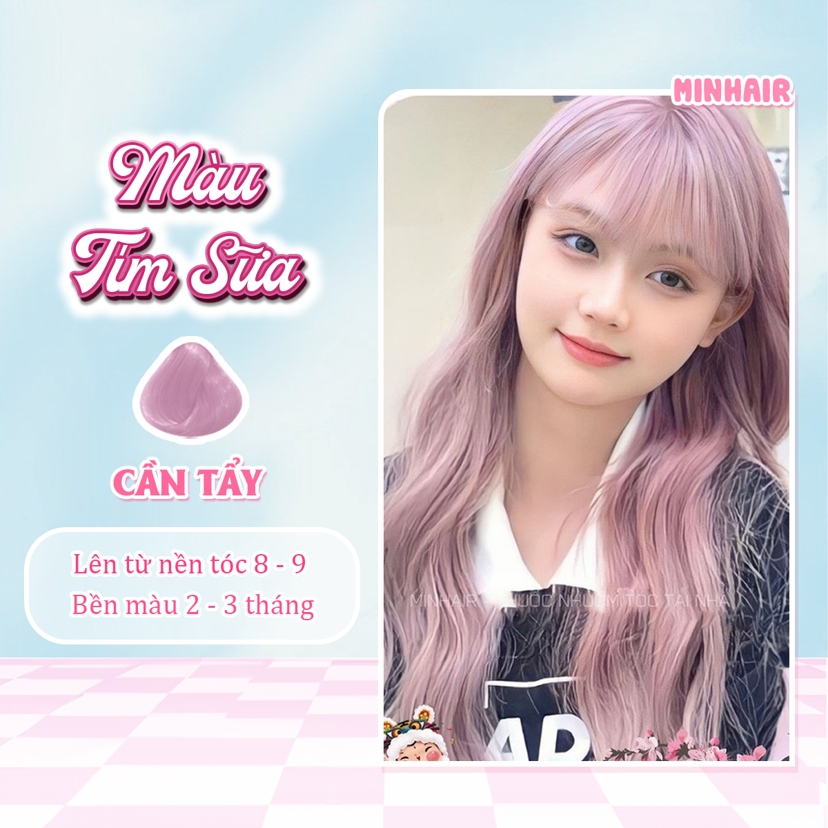 Thuốc nhuộm tóc, thuốc nhuộm tóc màu Tím Sữa MIN.HAIR tặng kèm oxy trợ dưỡng và bao tay