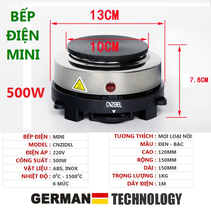 Bếp Điện Mini, Bếp Dùng Cho Ấm Pha Cafe Moka Pot, Ăn lẩu, Du Lịch Công Suất 500W, Không Kén Nồi - Dùng Cho Ấm - Pha Trà - Cafe