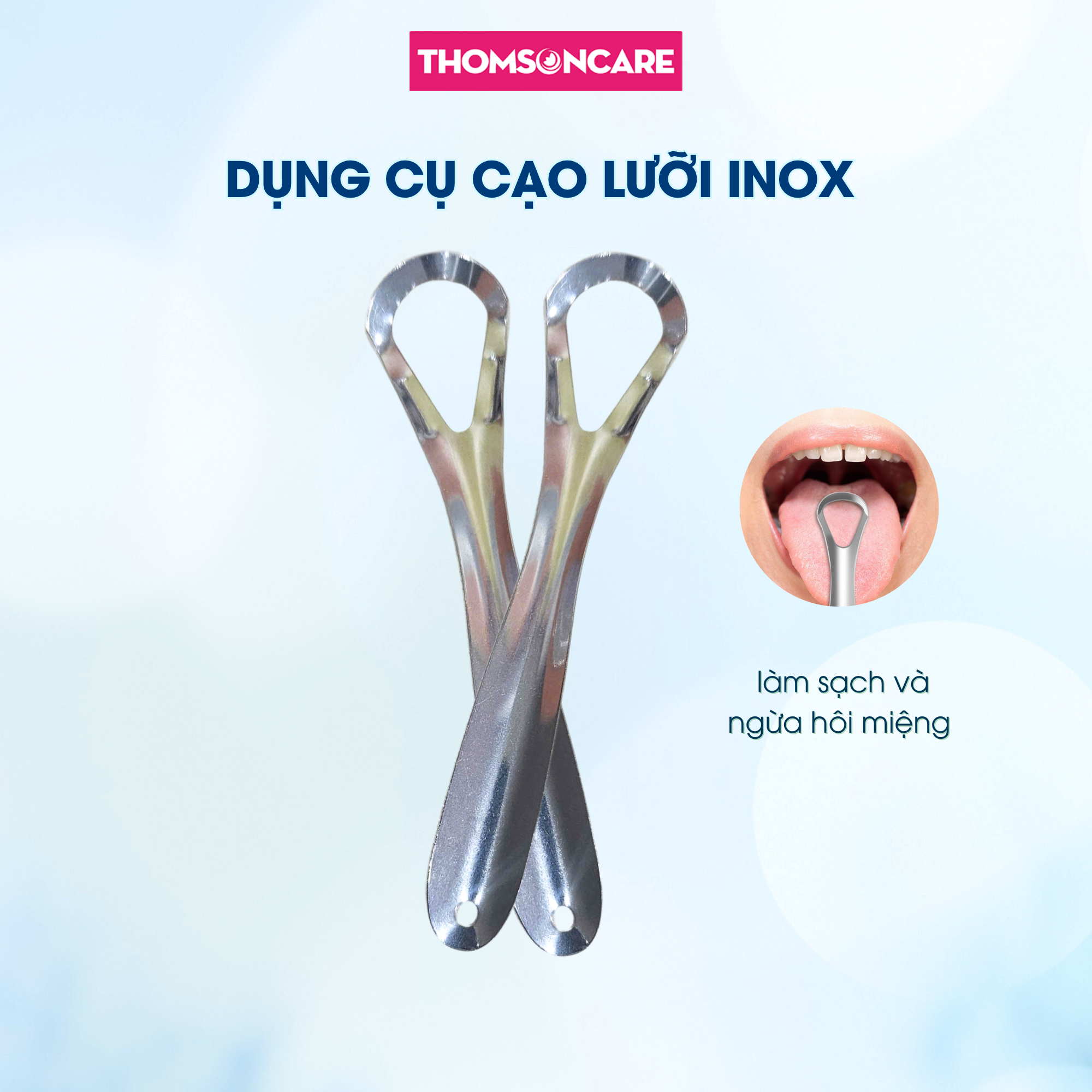 Dụng cụ vệ sinh lưỡi bằng Inox, cạo lưỡi, làm sạch khoang miệng, loại bỏ mùi hôi - Thomsoncare