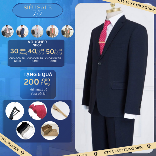 Bộ vest nam trung niên hồng ngọc cao cấp