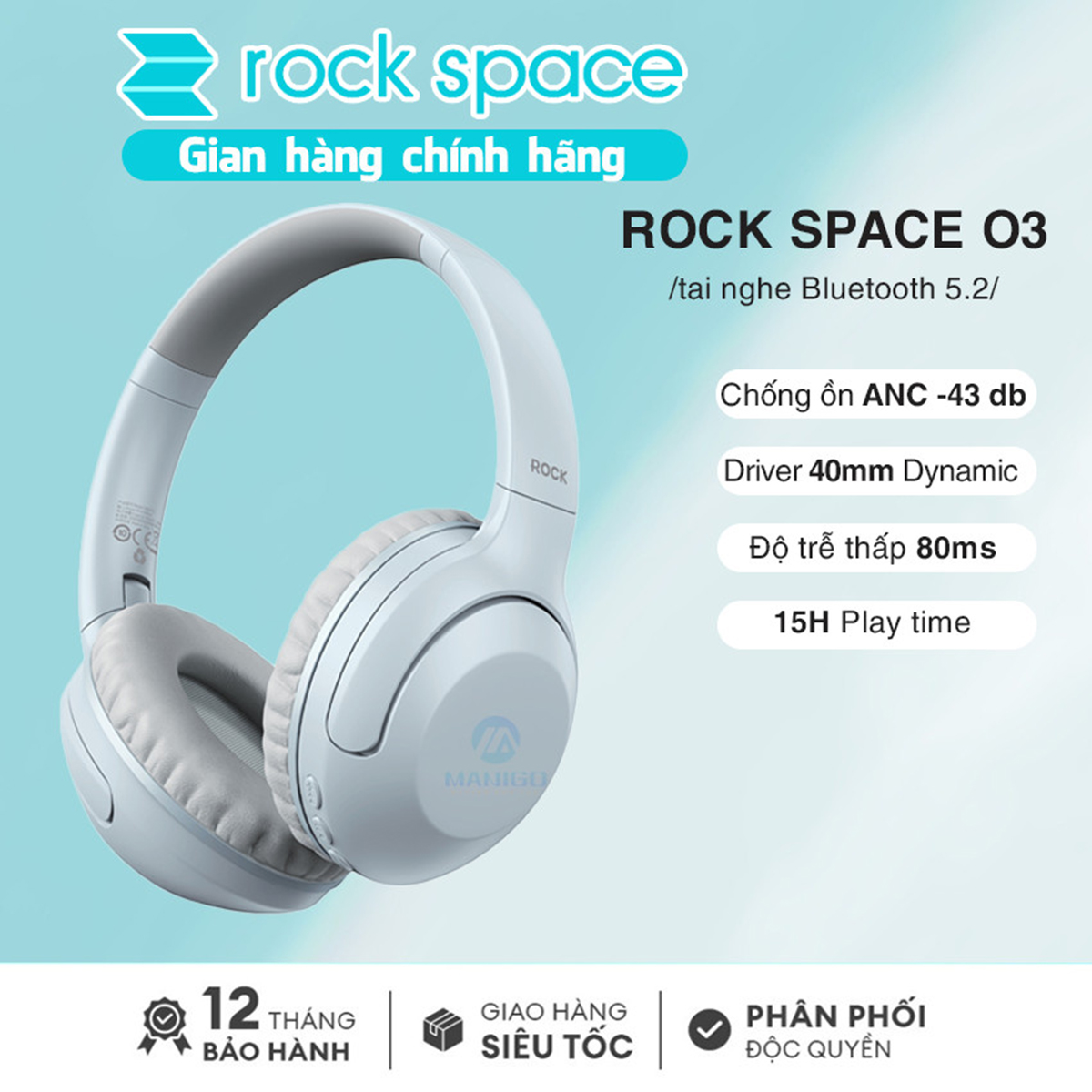 Tai nghe không dây bluetooth chống ồn chủ động ANC ROCKSPACE O3 có mic nghe nhạc 15h - hàng chính hãng bảo hành 12 tháng