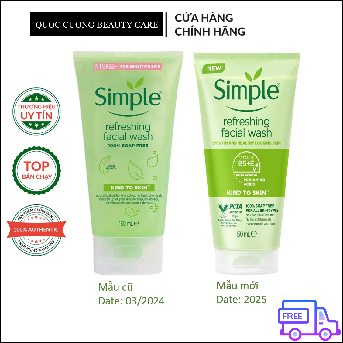 [HCM]Sữa rửa mặt dành cho da nhạy cảm SIMPLE KIND TO SKIN REFRESHING FACIAL WASH GEL 150ML