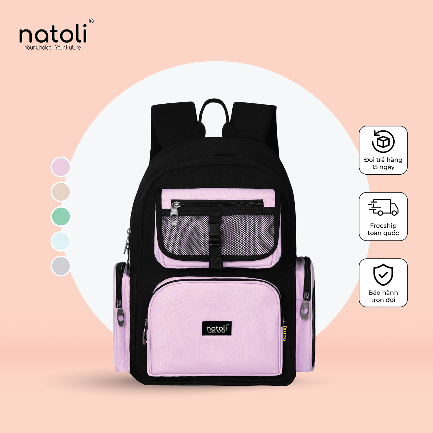  Balo nam nữ ICON BACKACK B13 chính hãng NATOLI Cặp đi học chất vải canvas fashion kháng nước dày dặn chống sốc 