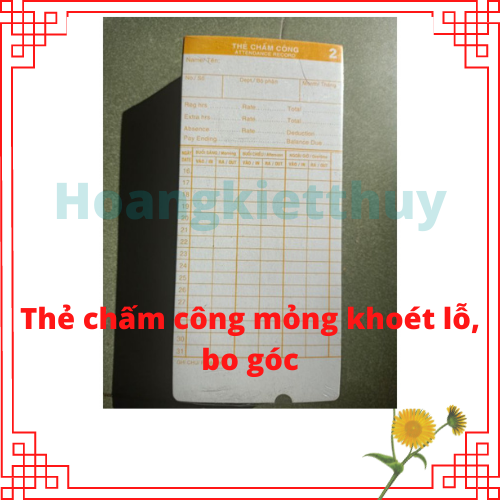 Thẻ Chấm Công giấy Anh - Việt mỏng khoét lỗ, bo góc 100 tờ/ xấp