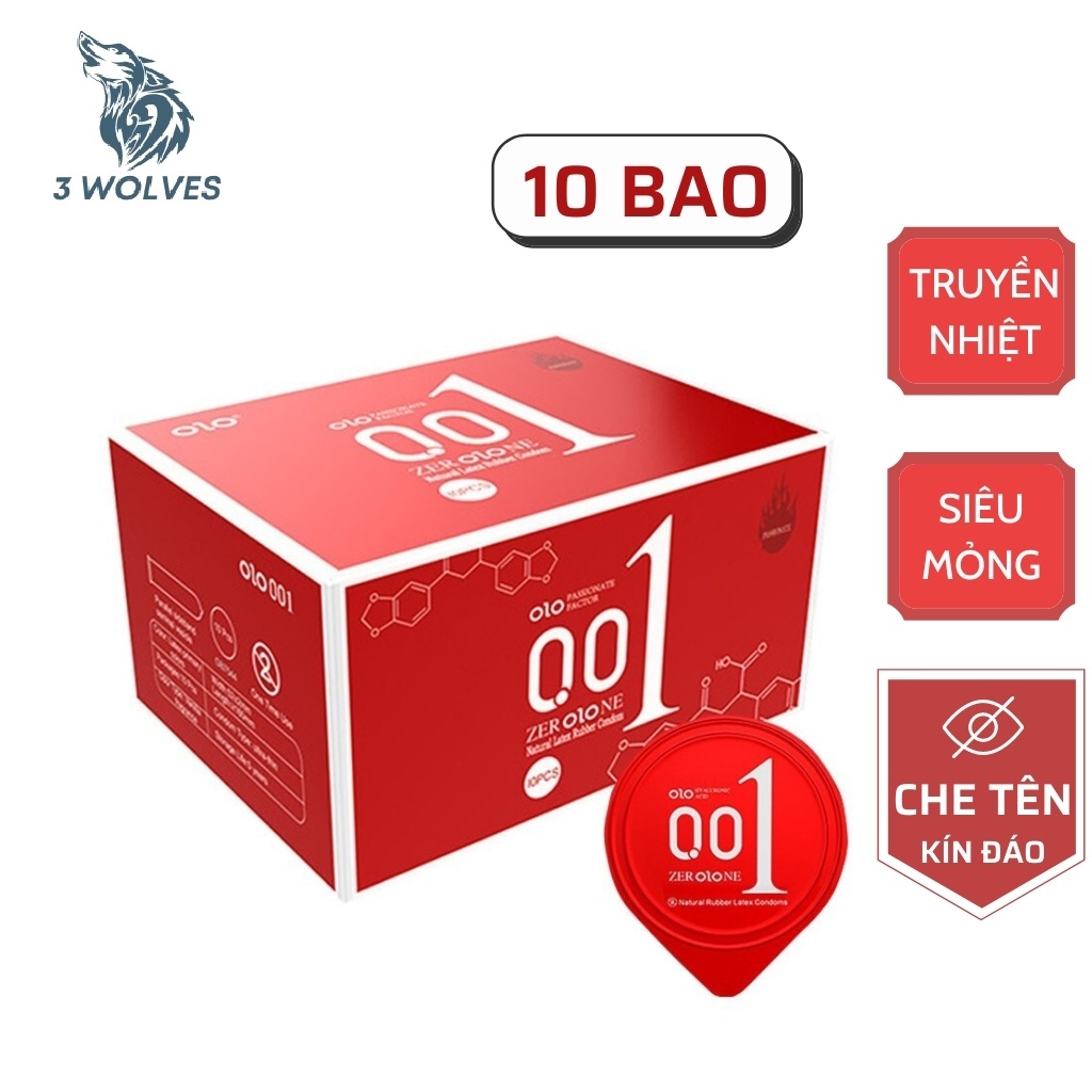 Bao cao su OLO 001 đỏ, siêu mỏng, siêu truyền nhiệt, nhiều gel - Hộp 10c