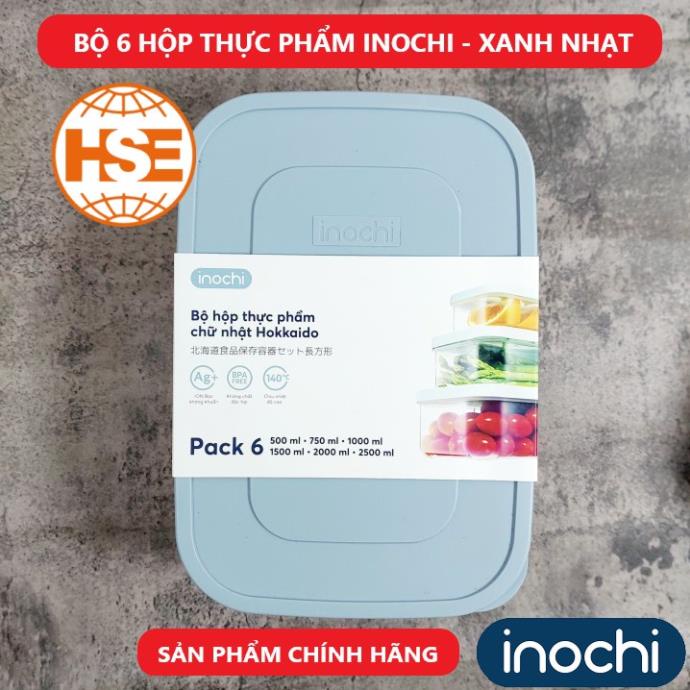 Chính hãng inochi Bộ 6 hộp Chữ Nhật 6 size từ nhỏ đến lớn (500-750-1000-1500-2000-2500) Đựng thực phẩm nhựa nguyên sinh