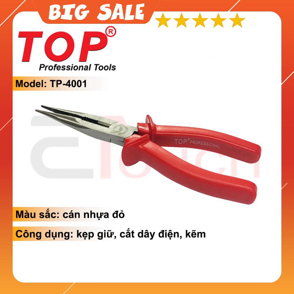 Kềm, kìm nhọn top cao cấp cán đỏ full size 5'' , 6'' , 8'' mã tp-4001