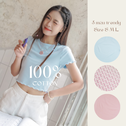 Thunee áo croptop tay lai cuốn biên | áo thun nữ bèo