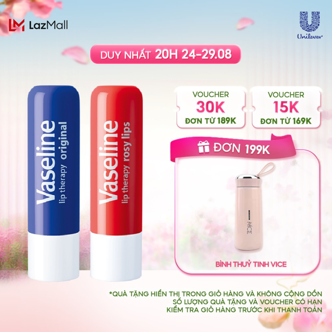 Bộ 2 son dưỡng môi Vaseline dạng thỏi 4.8g: Mềm Mịn và Hồng Xinh