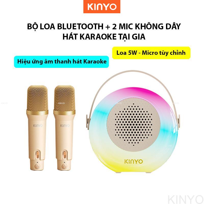 Bộ Loa Bluetooth + 2 Mic Không Dây Mini Hát Karaoke Tại Nhà KINYO K38 TRÒN, Có Thể Thay Đổi Giọng, Dễ Sử Dụng