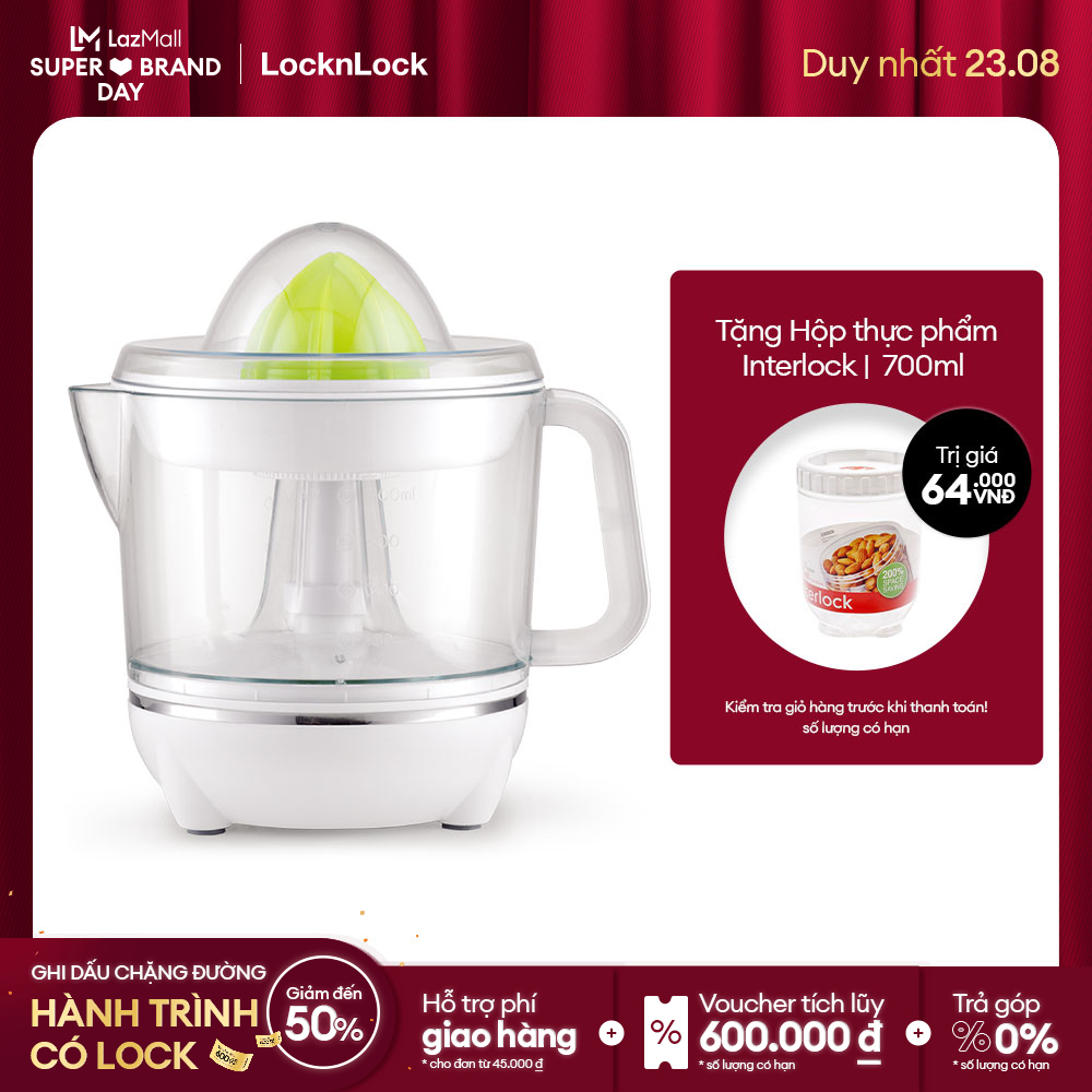 [Duy nhất 23.8 - Mua ngay] EJJ231 - Máy vắt cam tự động cầm tay mini Lock&Lock 700ml, 40W - Thiết kế gọn nhẹ, trong suốt, Đầu xoay xoắn 2 chiều - Hàng chính hãng