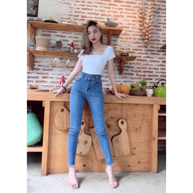 Quần jean dài lưng cao BIG SIZE Lưng siêu cao, kiểu dáng 2 nút, co dãn mạnh rẻ đẹp dành cho người béo 3330