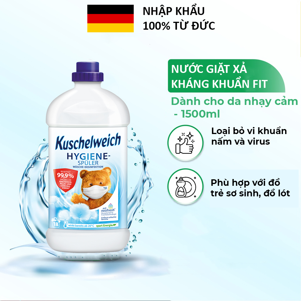 Nước giặt xả kháng khuẩn dành cho da nhạy cảm Fit Kuschel Weich bé yêu