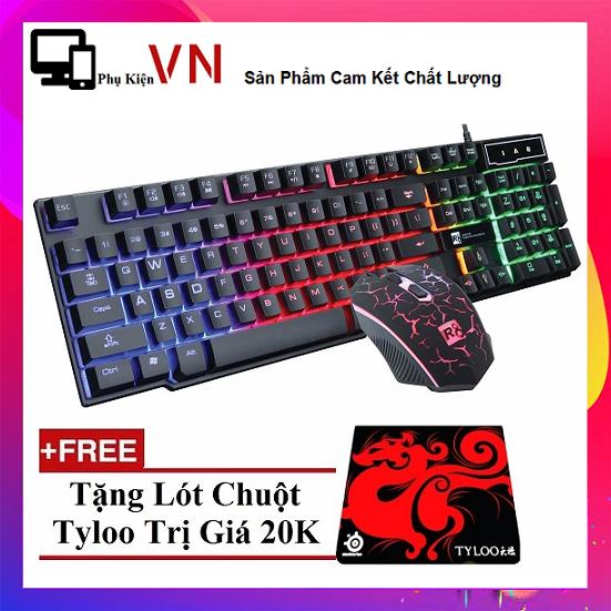 Combo Bộ bàn phím Chuột giả cơ chuyên game R8 1910 Led 7 màu (Đen) + Tặng Lót Tyloo