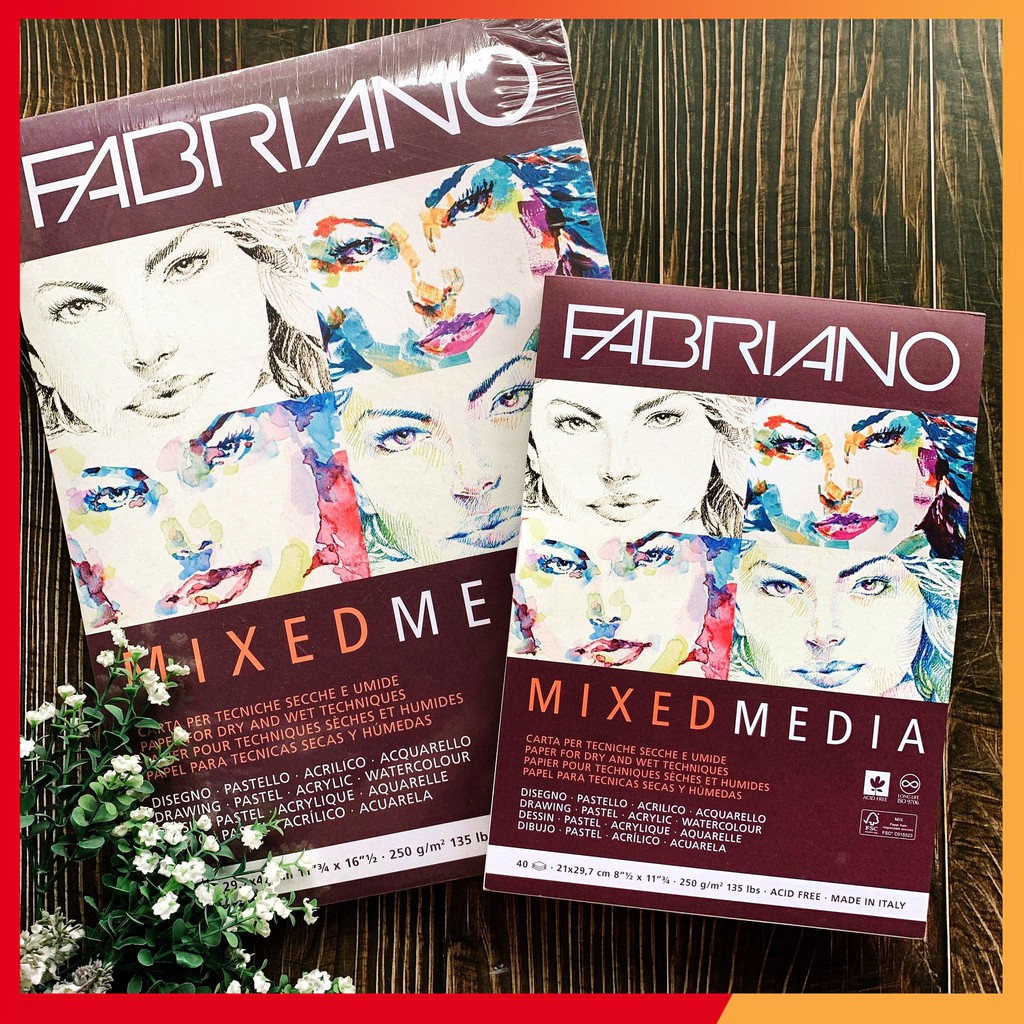 Sổ vẽ fabriano mixed media - 250gsm - 40 tờ a5/a4/a3- sổ vẽ đa chất liệu