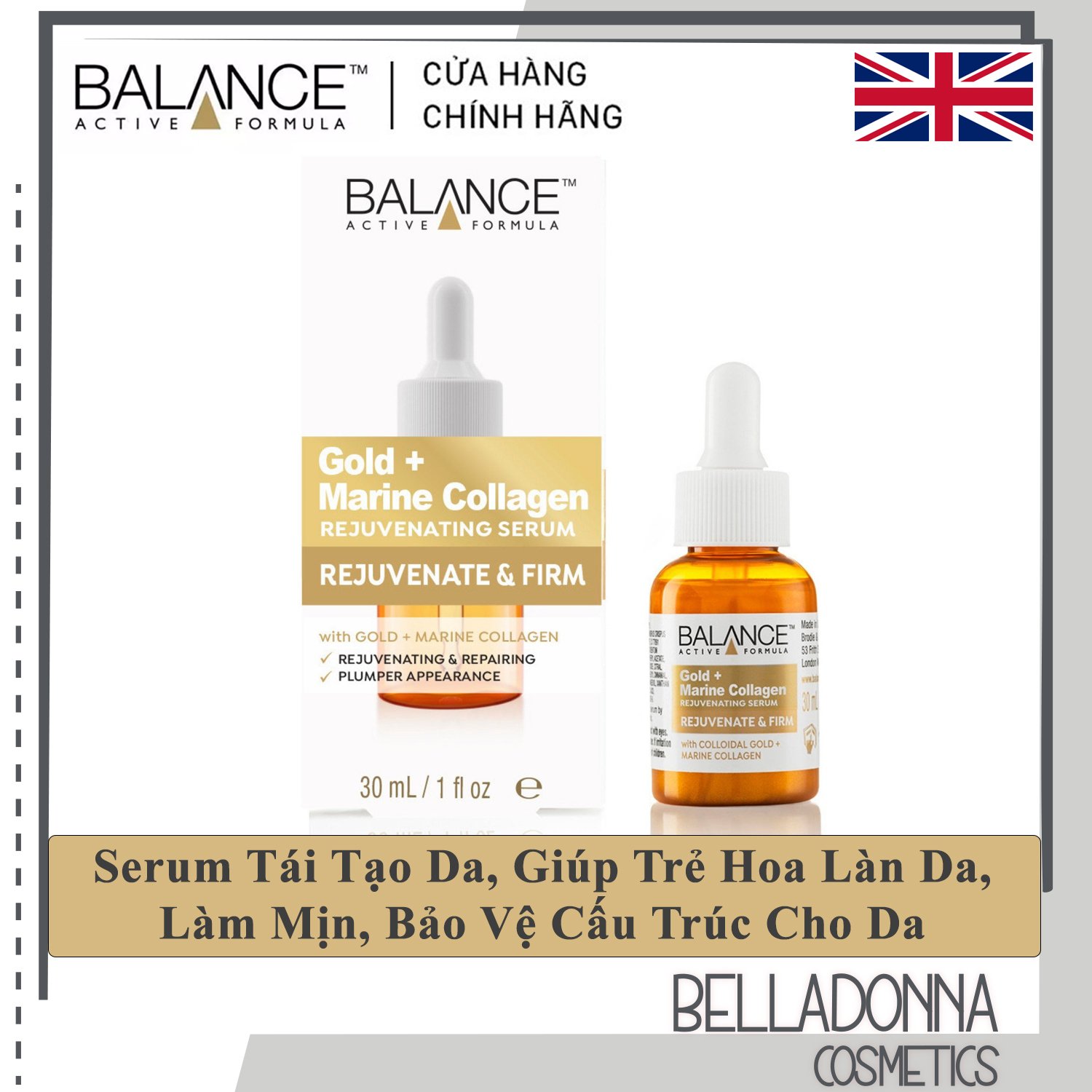 [HCM] [CHÍNH HÃNG] Tinh Chất Dưỡng Da Căng Bóng, Ngừa Lão Hóa Balance Active Formula Gold+ Marine Collagen Rejuvenating Serum 30ml
