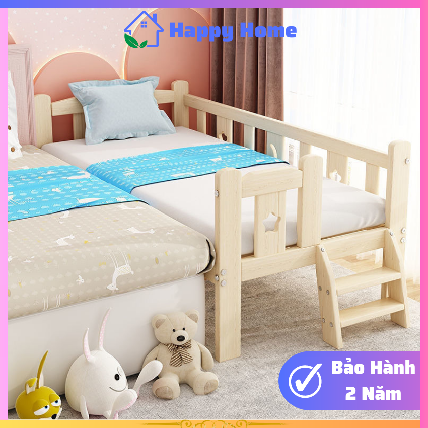 Giường em bé tự nhiên quây 3 mặt, 4 mặt ghép giường cha mẹ, chất liệu gỗ thông, thanh chắn giường, cũi ngủ - Happy Home