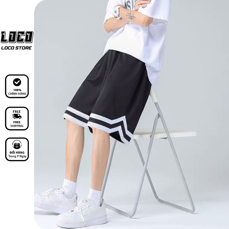 Quần short nam WIIS Unisex bóng rổ chữ V, quần đùi lửng thể thao nam nữ mặc nhà