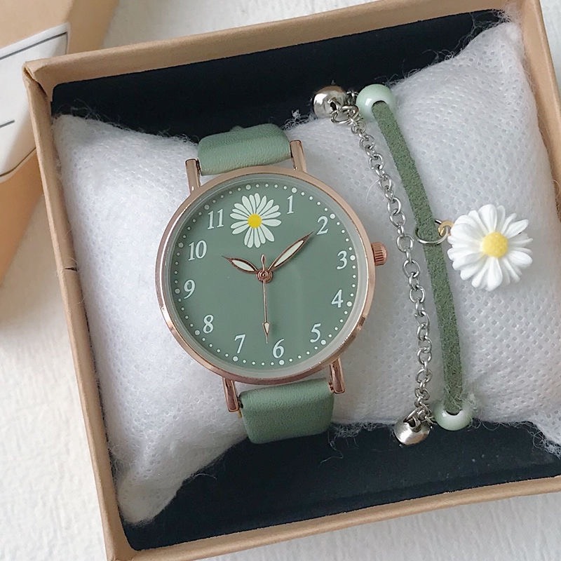 Đồng hồ thời trang nữ Dijie DJ82 MH022 mặt số họa tiết hoa cúc dể dàng xem giờ, dây da mềm êm tây