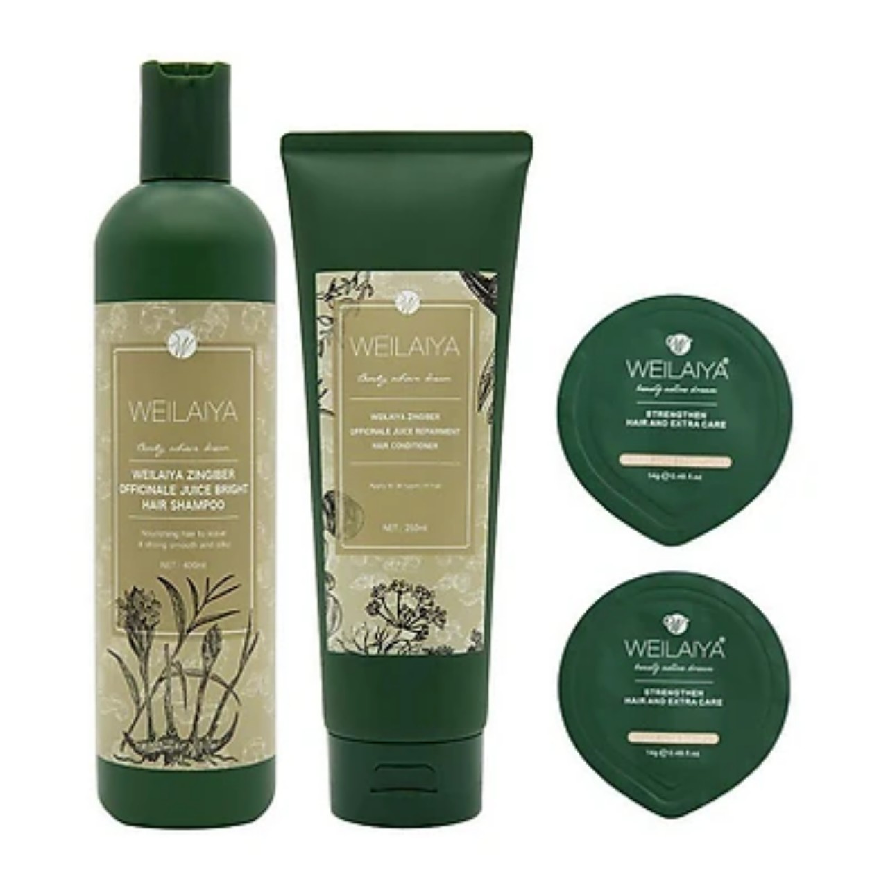 Cặp Dầu Gội Xả Weilaiya Zingiber Officinale Juice Chiết Xuất Gừng Hà Thủ Ô Kích Thích Mọc Tóc & Phục Hồi Chắc Khoẻ
