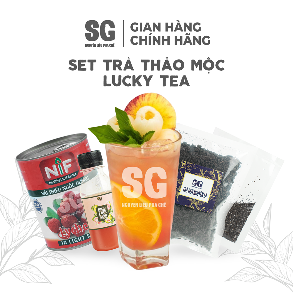 Set trà trái cây thảo mộc, lucky tea, trà đào, trà vải sg thành phẩm 10 15 ly