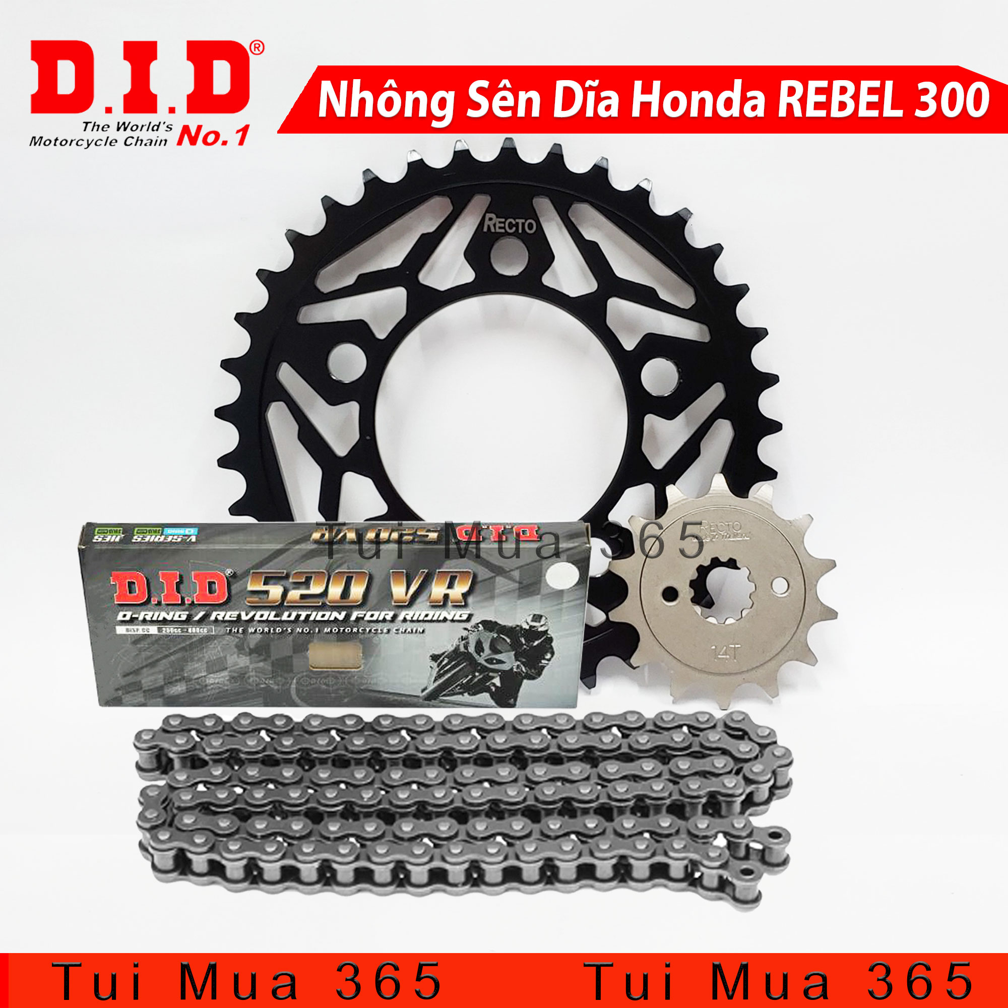 Nhông sên dĩa honda rebel 300 recto - sên did 520 o-ring