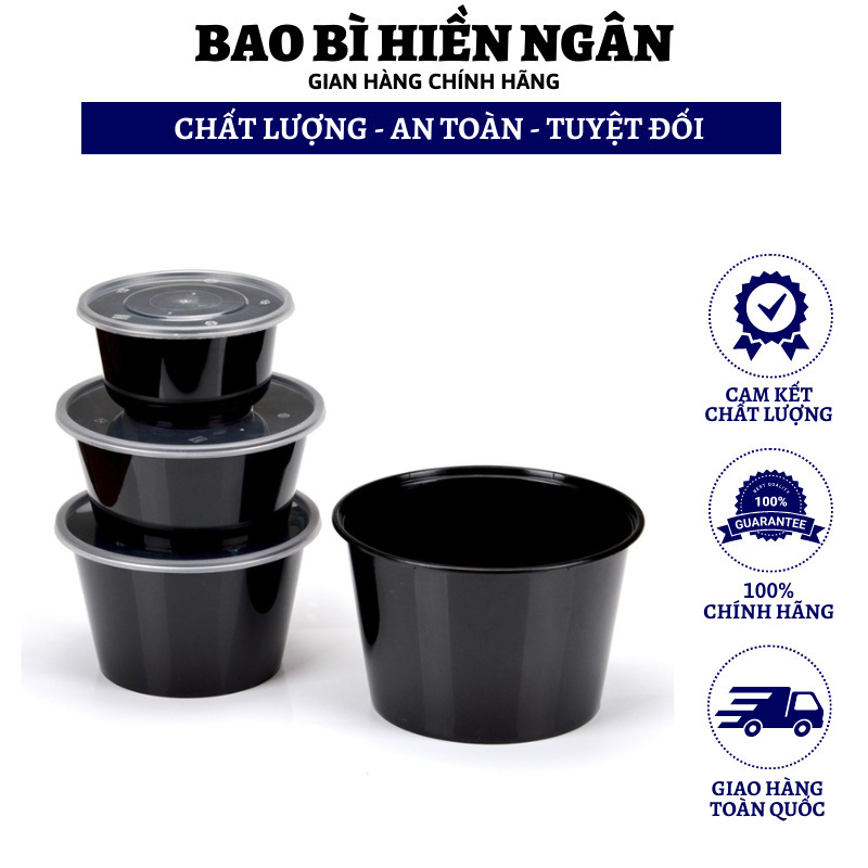 Hộp nhựa tròn có nắp 750 ml, 1000ml, trong, đen - nhựa an toàn tốt cho sức khỏe