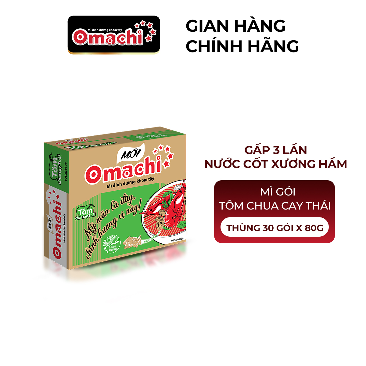 Mì Omachi Tôm Chua Cay Thái - Thùng 30 Gói x 80g