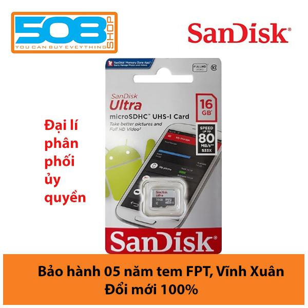 Thẻ nhớ sandisk 16gb micro sdhc ultra c10 80 mb/s