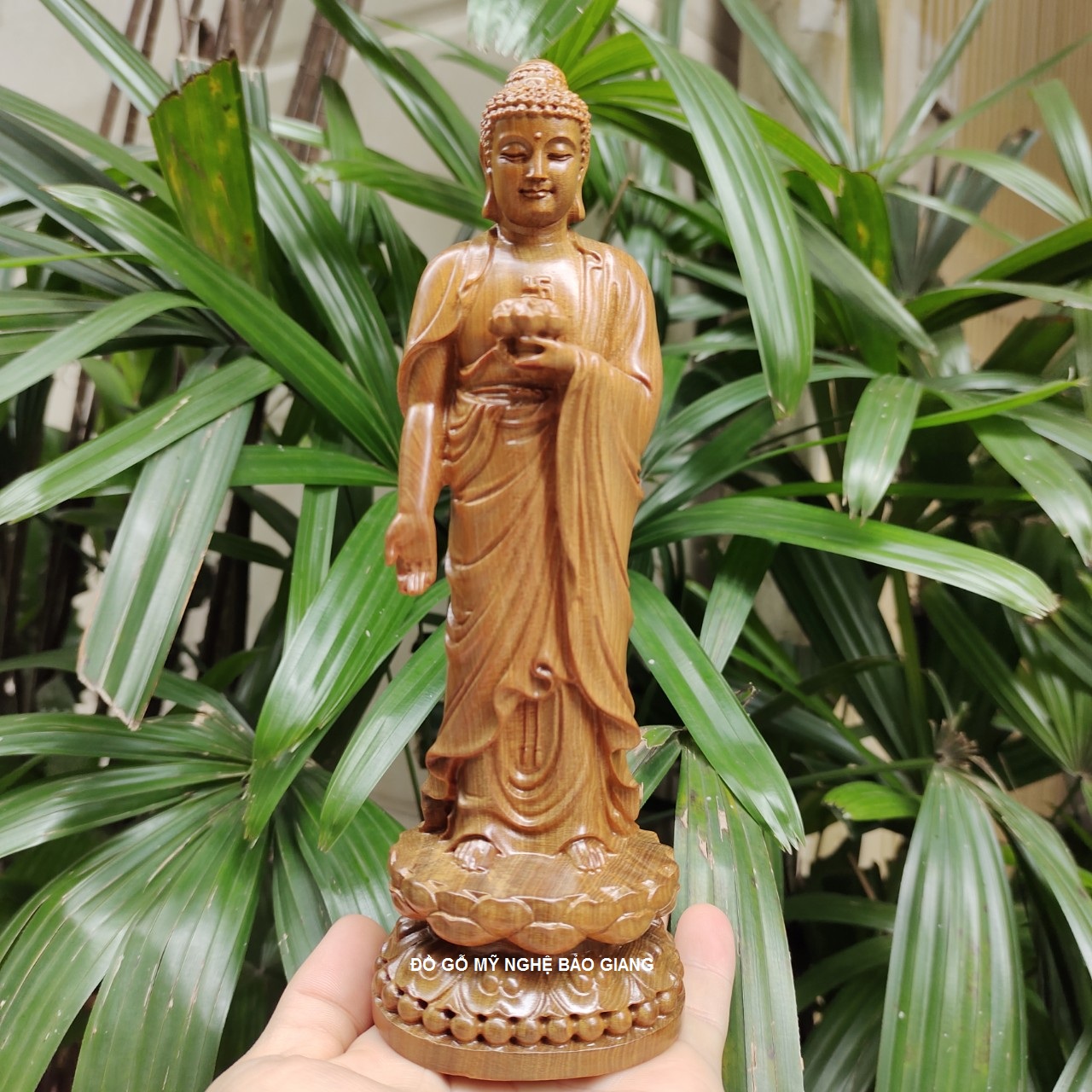 Tượng phật A Di Đà gỗ bách xanh cao 20 cm