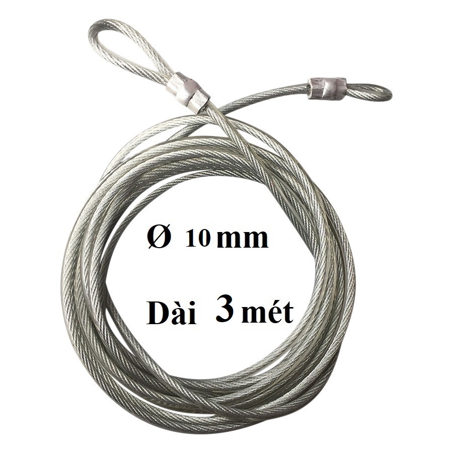 Dây cáp khóa xe bọc nhựa ø 10mm - dài 3 mét