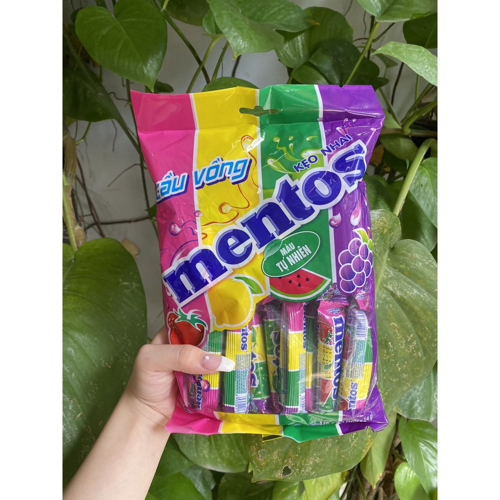 Kẹo Nhai Mentos Mini Cầu Vồng Hương Trái Cây (Gói 24 thỏi - Lớn)