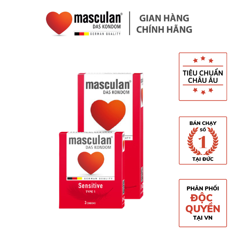 Combo Hộp 10 Cái và Hộp 3 Cái Bao Cao Su Masculan Sensitive - Mỏng Trơn Mịn Màng, Cao Cấp, Bao Cao Su Masculan Không Mùi Cao Su Bán Chạy NHất Tại Đức