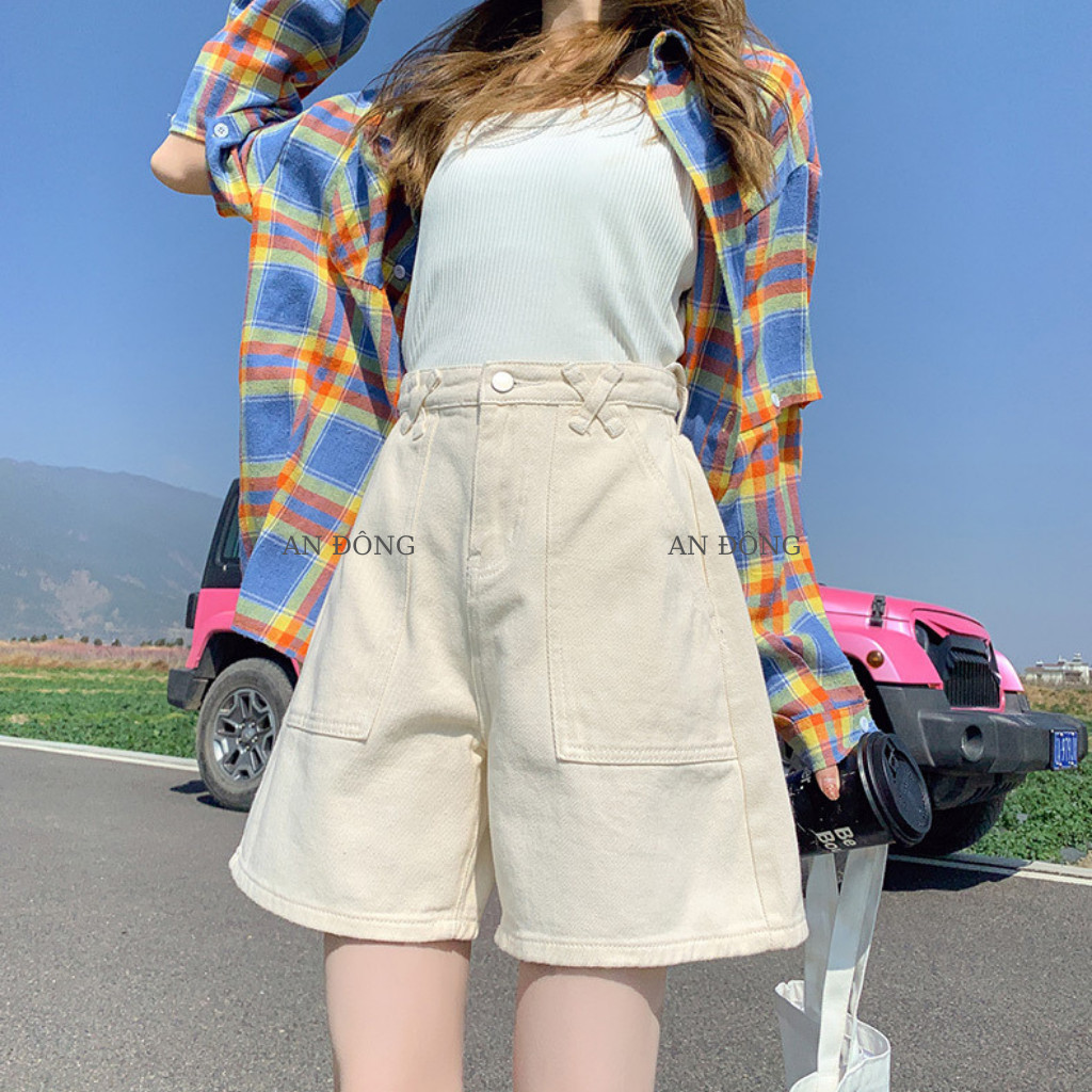 Quần short kaki nữ, quần đùi kaki đai chéo dáng chữ A