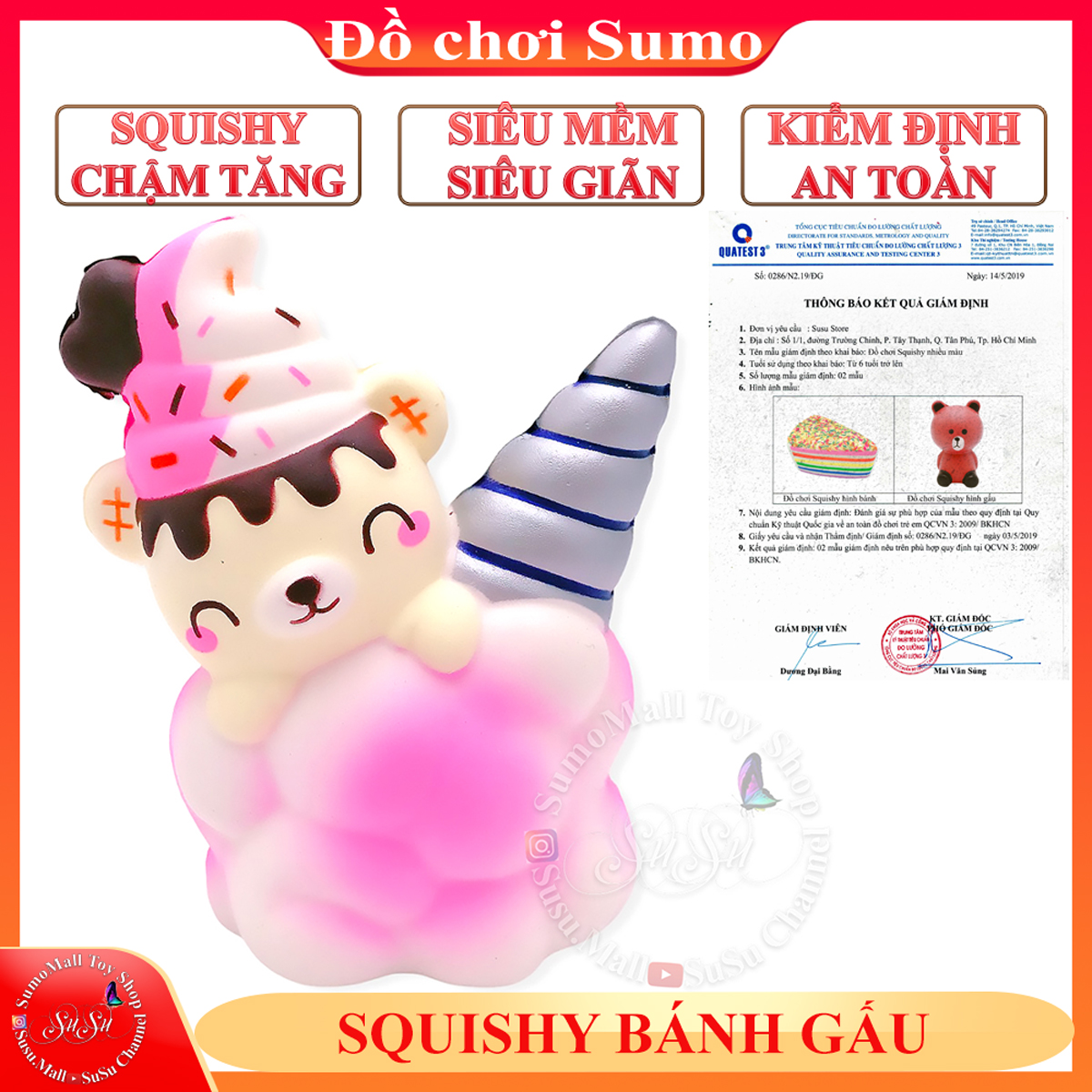 Squishy cao cấp chậm tăng mô hình kem gấu , đạt chứng nhận an toàn QUATEST3 , đồ chơi giảm stress - đồ chơi trẻ em hot trend Sumo