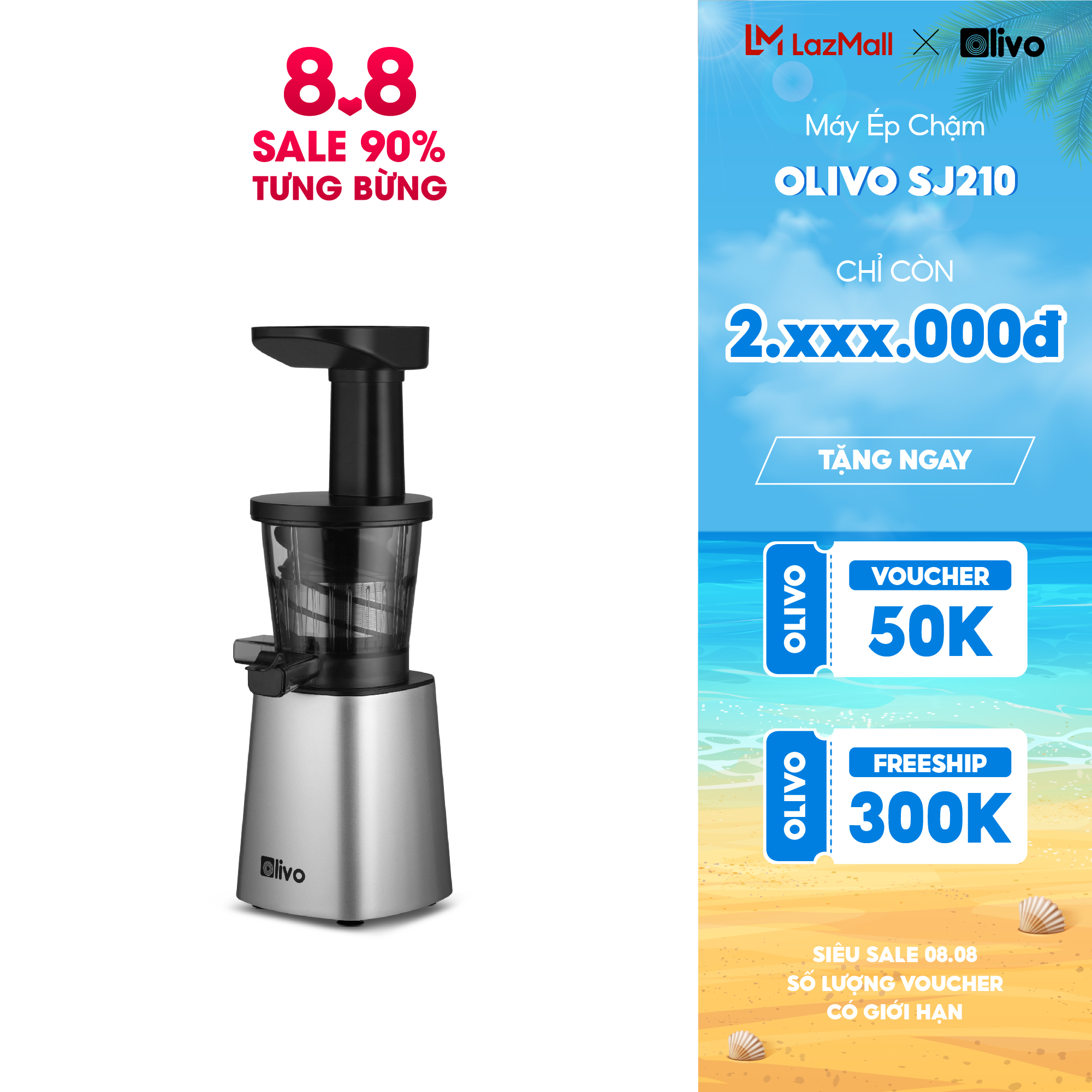 Máy ép chậm olivo sj210- ép kiệt bã 97% – ép trái cây hoa quả rau củ đa năng