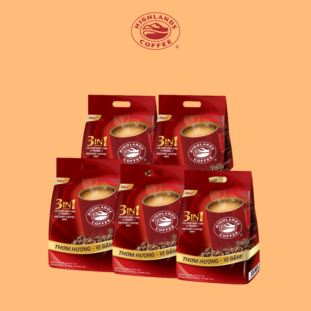 COMBO 5 TÚI - CÀ PHÊ HOÀ TAN HIGHLANDS COFFEE - 50 GÓI