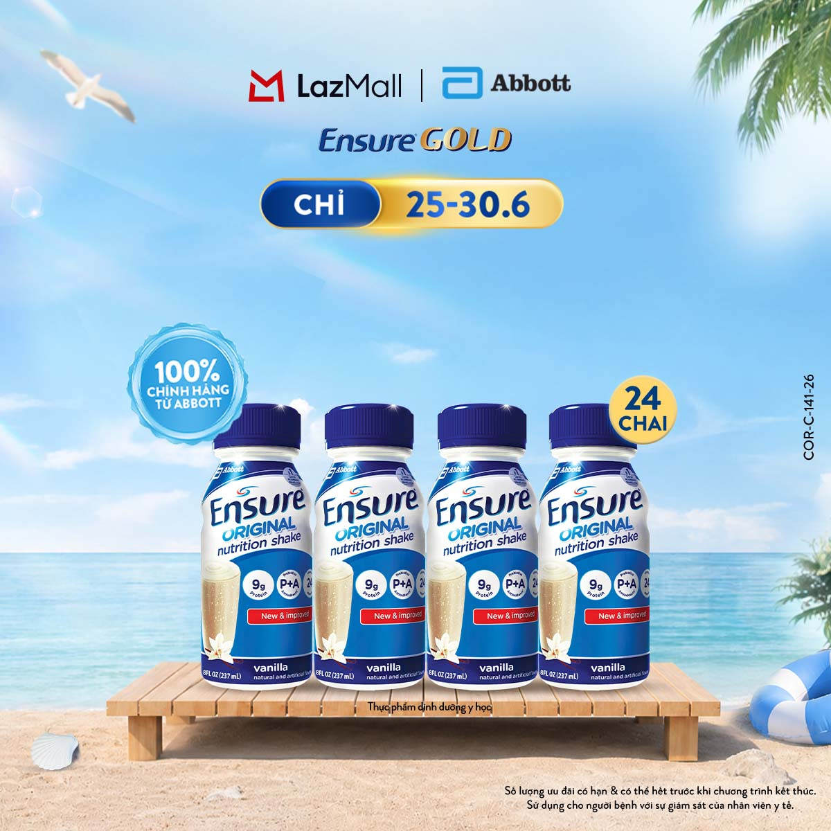 [CHỈ 25-30.06 GIÁ TỐT MUA NGAY-SLCH] Thùng 24 Chai Sữa Nước Ensure Abbott Hương Vani 237ml [bao bì thay đổi theo từng đợt nhập hàng]
