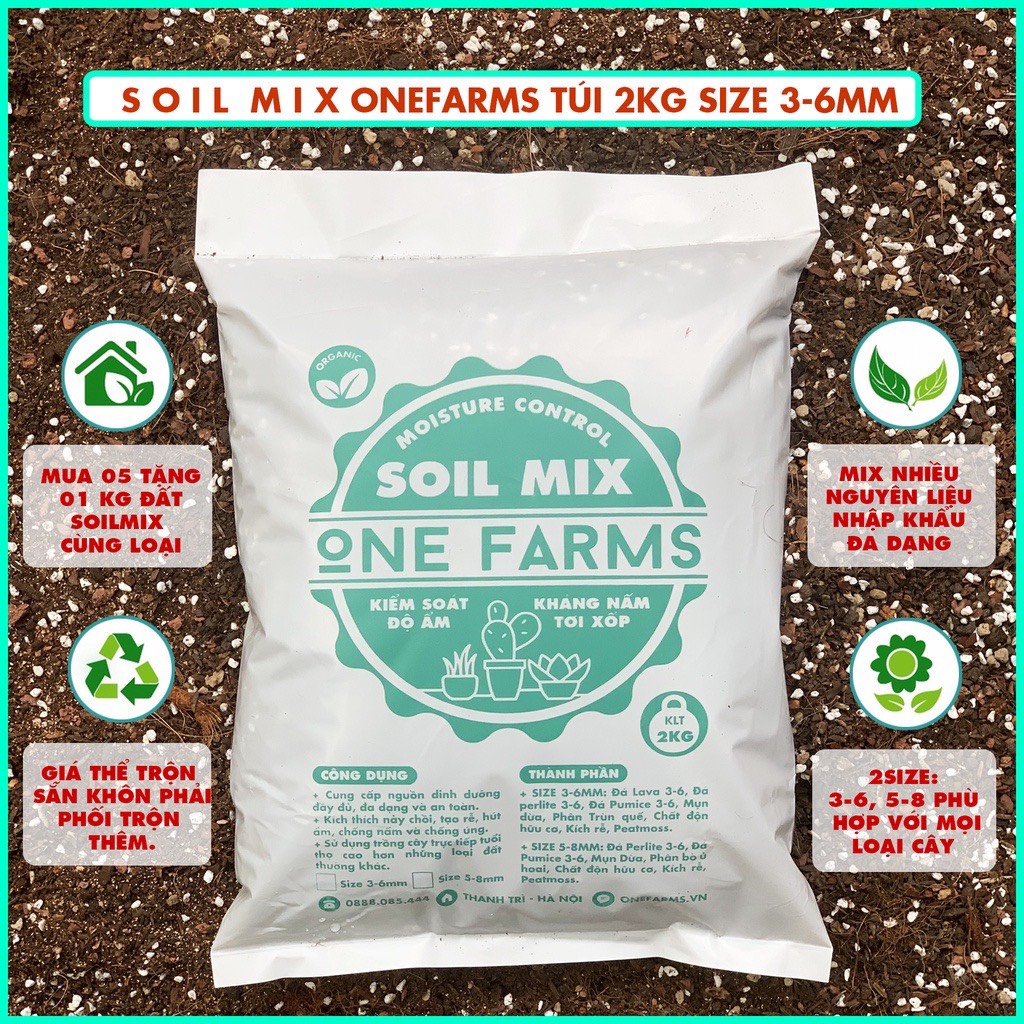 [Mua 5 tặng 1] 1KG Đất trồng sen đá soil mix Onefarms trộn sẵn dùng cho sen đá, cây mọng nước cao cấp.