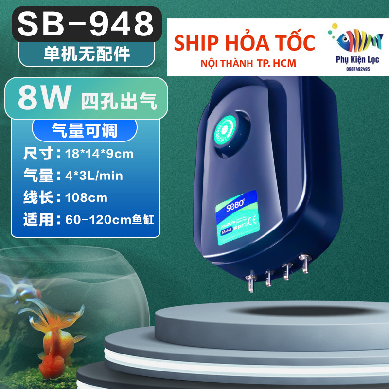 Máy sủi khí 1 vòi 2 vòi 4 vòi sobo dùng cho hồ cá