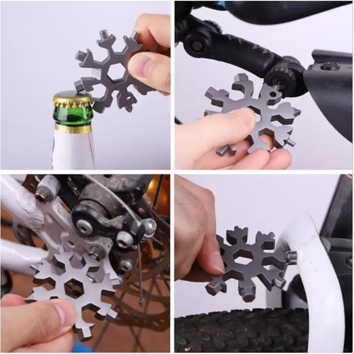 Móc chìa khoá cờ lê 18 chức năng hình bông tuyết lục giác bằng kim loại đa năng