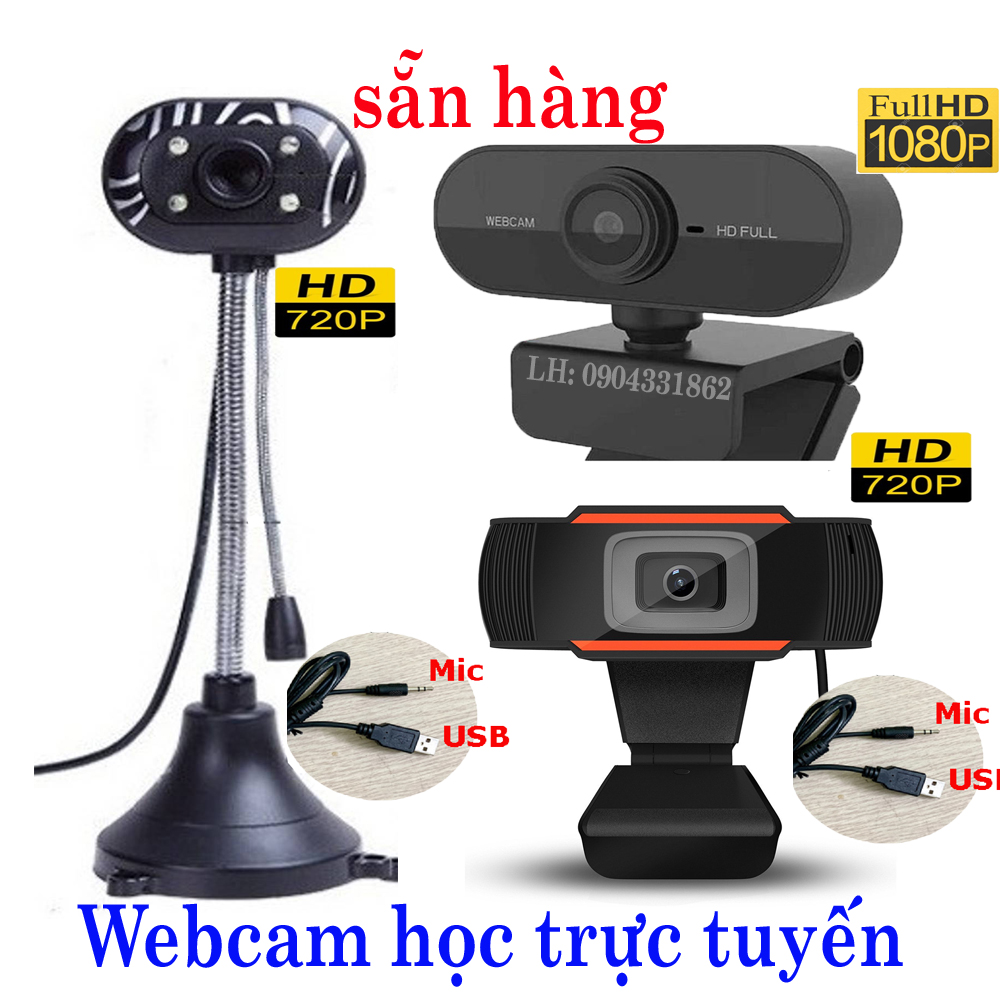 webcam Tích hợp Micro dùng cho học trực tuyến, họp online, livestream chất lượng hình ảnh HD720P và FHD 1080P có đèn LED trợ sáng