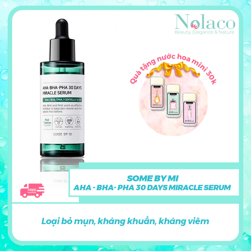 Serum Some by mi AHA - BHA- PHA 30 days miracle + Tặng kèm nước hoa khô mini 30k + Loại bỏ mụn, kháng khuẩn, kháng viêm + NOLACO
