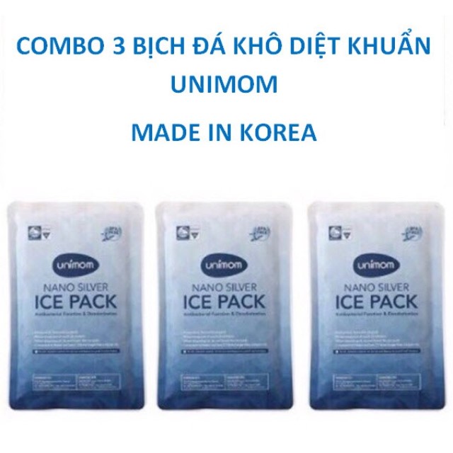 (FREESHIP ĐẾN 50k) (Made in Korea) COMBO 3 Túi đá khô diệt khuẩn giữ lạnh sữa Unimom UM871857 NAM4