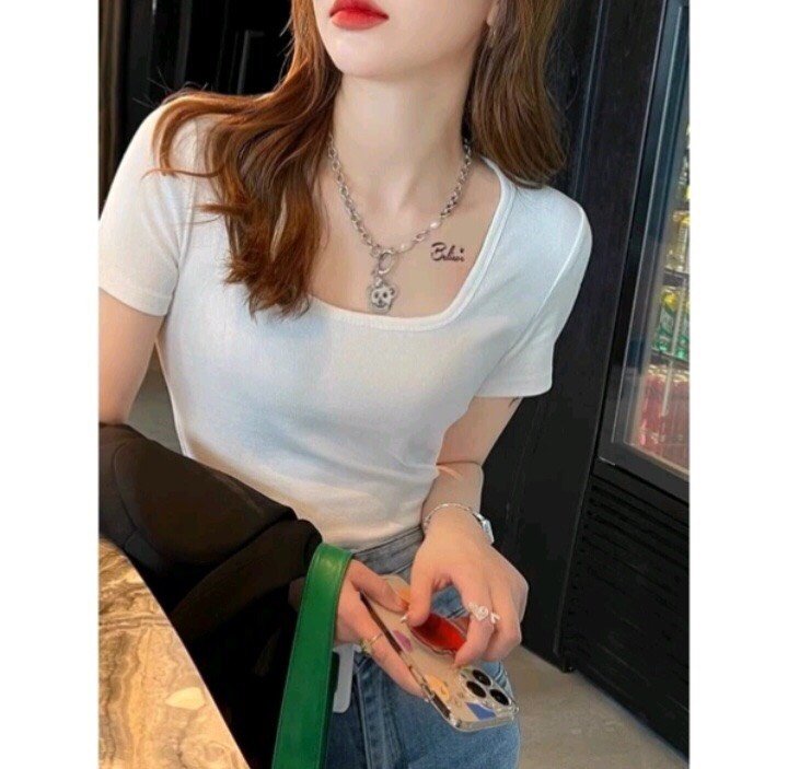 Aó croptop cổ vuông thun co dãn 4 chiều-Aó tập gym-Aó thun nữ croptop tay ngắn