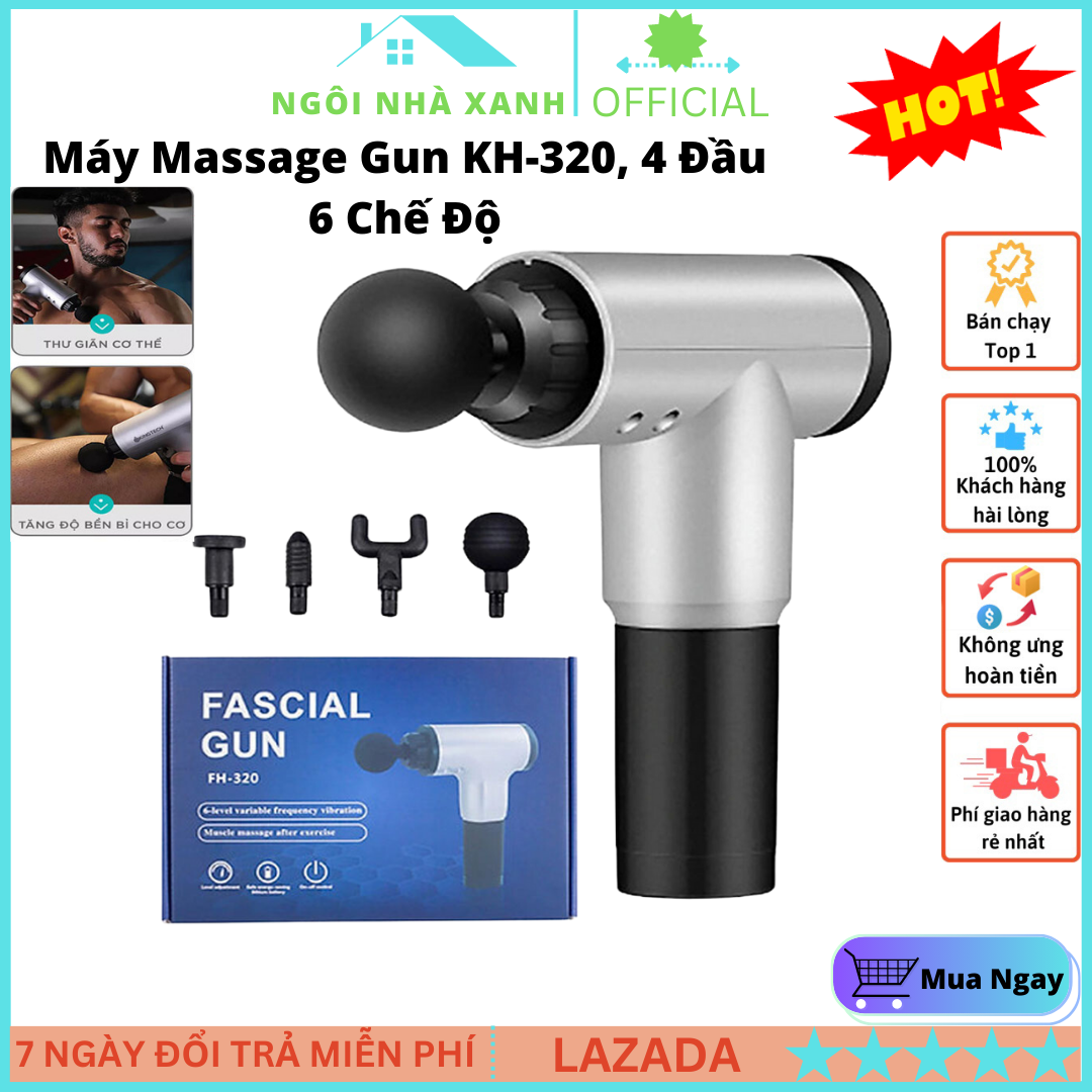 Máy mátxa cầm tay , máy massage cầm tay fascial gun kh-320 full box - súng massage toàn thân 4 đầu 6 chế độ rung đa năng - máy matxa cầm tay đa năng , bảo hành 12 tháng