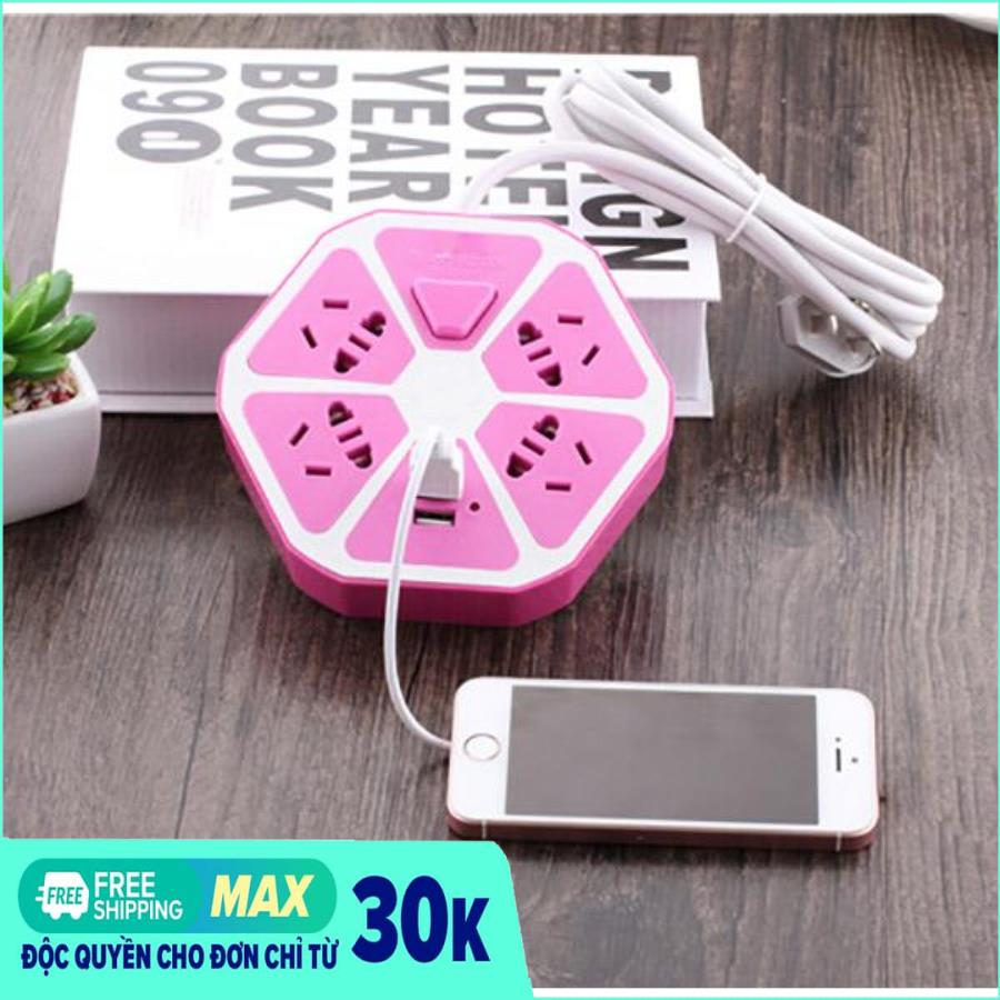Ổ cắm điện hình trái cam, có cổng 2 USB: 1,5m 5 trấu- Ổ Cắm Điện Đa Năng Có 2 Cổng USB-Màu Ngẫu Nhiên