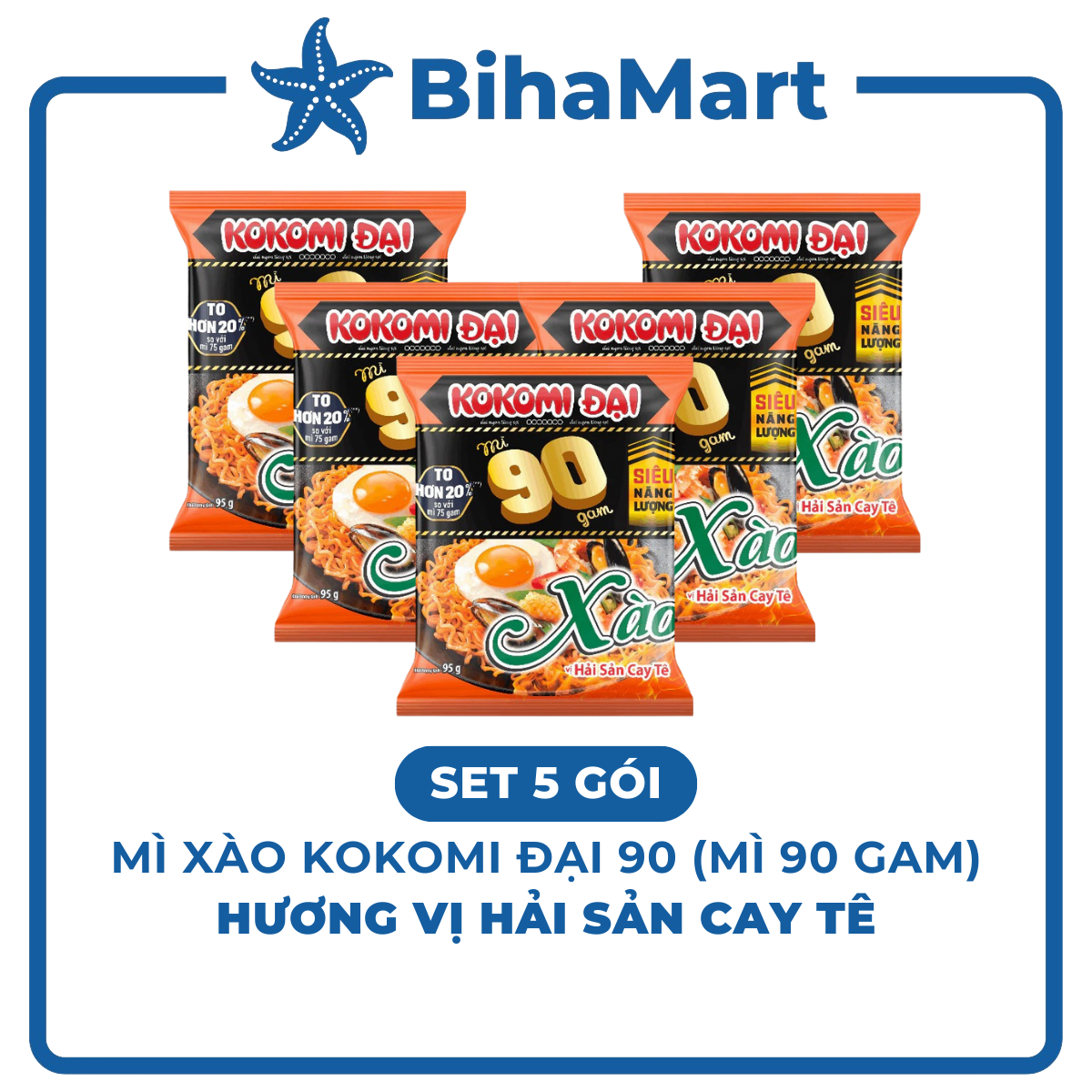 [SET 5 GÓI] - MASAN - Mì xào Kokomi Đại 90 Hải sản cay tê, Mì trộn Kokomi 90 Hải sản cay tê, Mì xào 