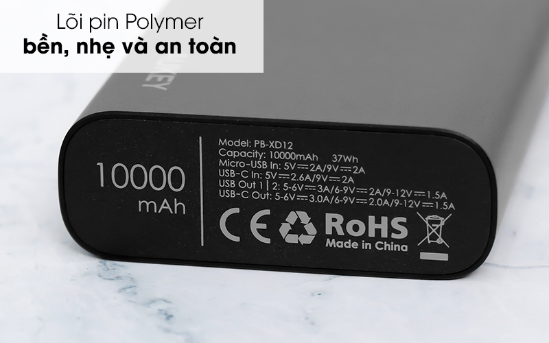 Pin sạc dự phòng Polymer 10.000 mAh Type C PD QC3.0 AUKEY PB-XD12